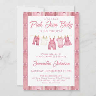 Roze spijkerbabymeisje baby shower kaart