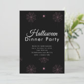 Roze Spinnen en Spiderwebs Halloween Dinner Party Kaart (Staand voorkant)