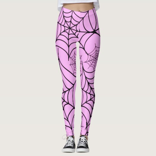 Roze Spinnenweb Halloween Leggings (Voorkant)