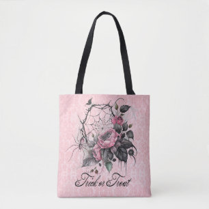 Roze Spinnenweb met Rozen   TRICK OR TREAT Tote Bag