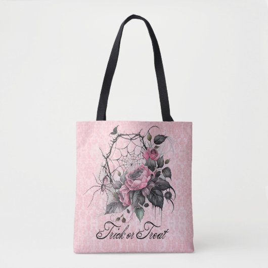 Roze Spinnenweb met Rozen | TRICK OR TREAT Tote Bag (Voorkant)