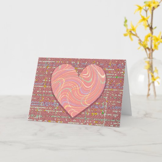 Roze spiraalvormige hart kunst Valentijnsdag kaart (Gele Bloem)