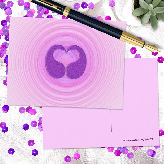 Roze spiralen paarse hart felicitaties briefkaart