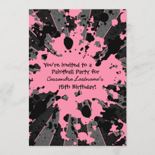 Roze splatter paintball verjaardag kaart