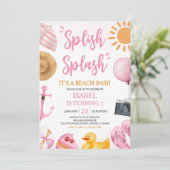 Roze Splish Beach Bash Verjaardag Kaart (Staand voorkant)