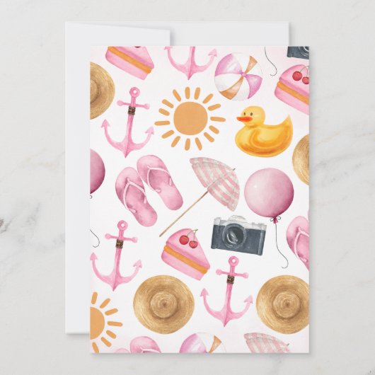 Roze Splish Beach Bash Verjaardag Kaart (Achterkant)