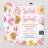 Roze Splish Beach Bash Verjaardag Kaart (Voorkant / Achterkant)
