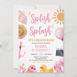 Roze Splish Beach Bash Verjaardag Kaart