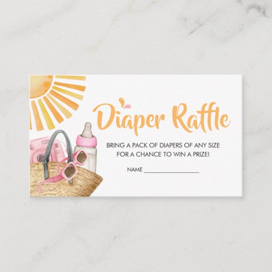 Roze Splish Splash Baby shower Luier Raffle Informatiekaartje (Voorkant)