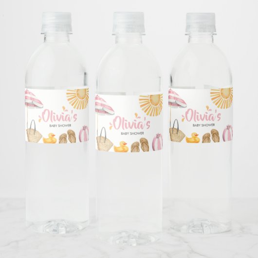Roze Splish Splash Baby shower Waterfles Etiket (Flessen)