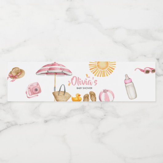 Roze Splish Splash Baby shower Waterfles Etiket (Enkel label)