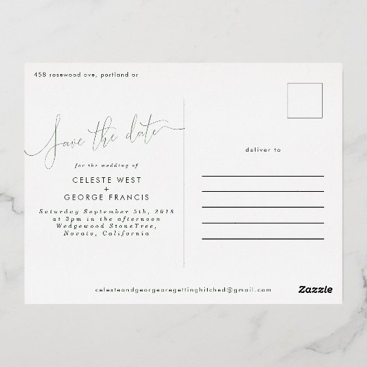 roze spoelbruine elegant behalve datum folie feestdagen briefkaart (Achterkant)