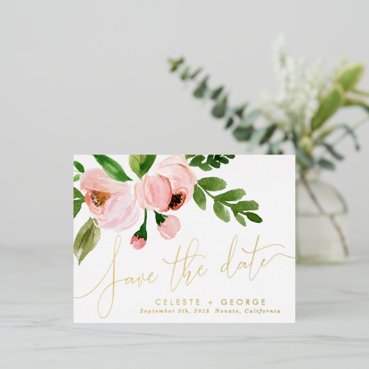 roze spoelbruine elegant behalve datum folie feestdagen briefkaart (Staand Voorkant)