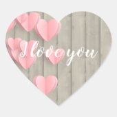 Roze spoelharten op een schuurhout hart sticker (Voorkant)