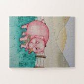 Roze spoelkleurig met kleurrijke boerderijen legpuzzel (Horizontaal)