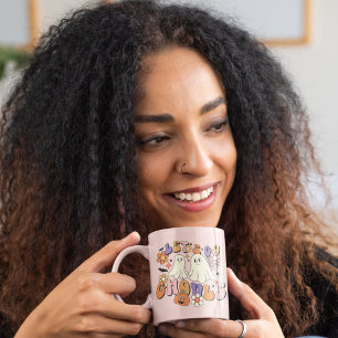 Roze spoelroos Halloween-geesten Koffiemok