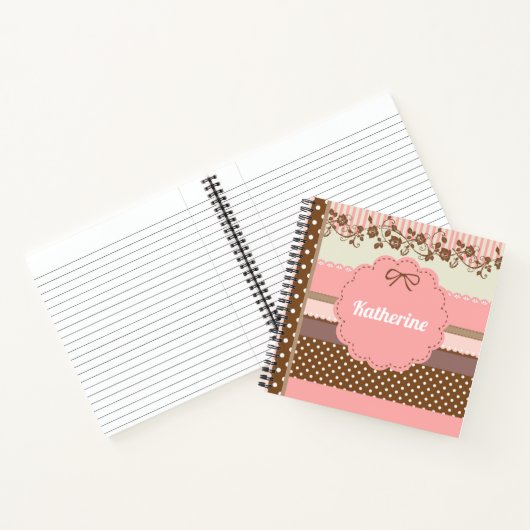 Roze spoelroze florale naam notitieboek (Binnen)