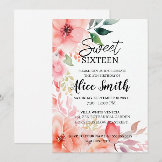 Roze spoelroze roos goudzoete zestien kaart (Voorkant / Achterkant)