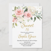 Roze spoelroze roos goudzoete zestien kaart (Voorkant)