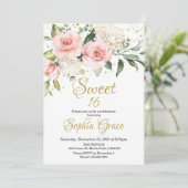 Roze spoelroze roos goudzoete zestien kaart (Staand voorkant)