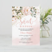 Roze spoelroze roos goudzoete zestien kaart (Staand voorkant)