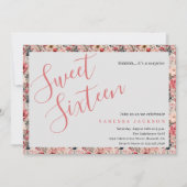 Roze spoelroze roos goudzoete zestien kaart (Voorkant)