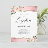 roze spoelroze waterverf agate baptisme kaart (Staand voorkant)