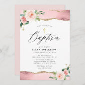 roze spoelroze waterverf agate baptisme kaart (Voorkant / Achterkant)