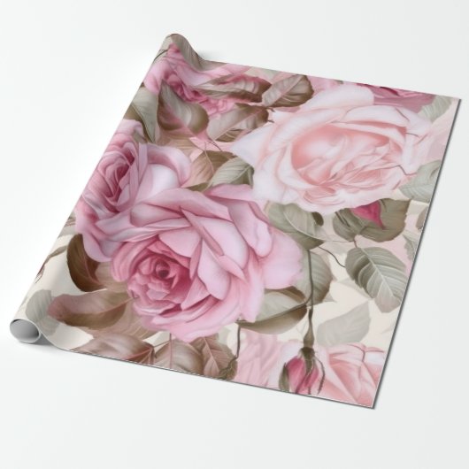 roze spoelrozen cadeaupapier (Uitgerold)
