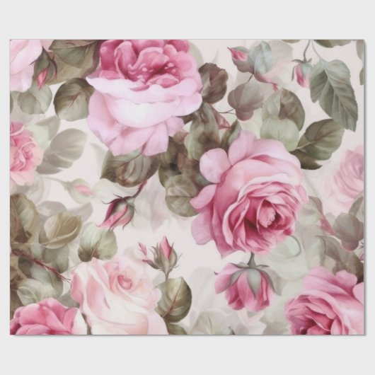 roze spoelrozen cadeaupapier (Vlak)