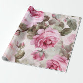 roze spoelrozen cadeaupapier (Uitgerold)