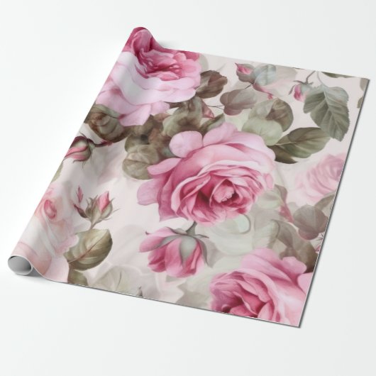  roze spoelrozen cadeaupapier (Uitgerold)