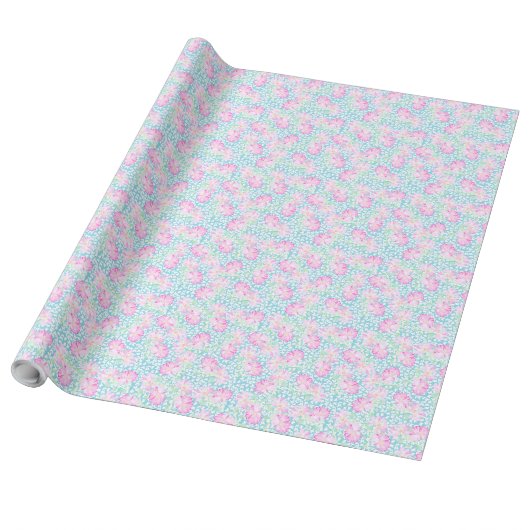  roze spoelrozen, witte vlinderblauw cadeaupapier (Uitgerold)