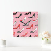 Roze spoels rode poladots vierkante klok (Huis)