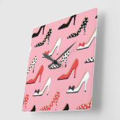 Roze spoels rode poladots vierkante klok (Hoek)