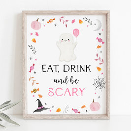 Roze Spook Halloween Eet Drink Ben Enge Partij Tek Poster