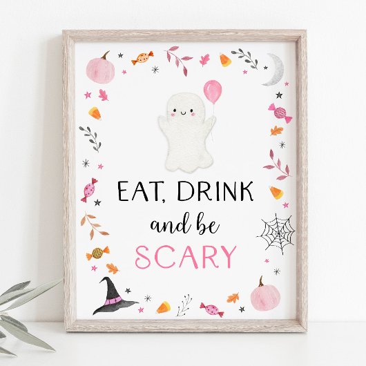 Roze Spook Halloween Eet Drink Ben Enge Partij Tek Poster