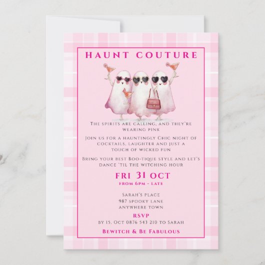 Roze spook Halloween-feestuitnodiging Kaart (Voorkant)