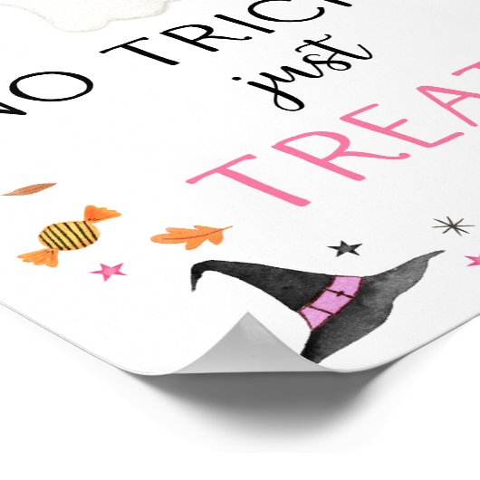 Roze Spook Halloween Geen Trucs Alleen Treats Teke Poster (Hoek)