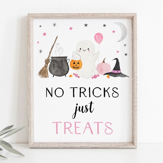 Roze Spook Halloween Geen Trucs Alleen Treats Teke Poster