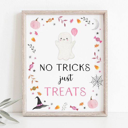 Roze Spook Halloween Geen Trucs Alleen Treats Teke Poster