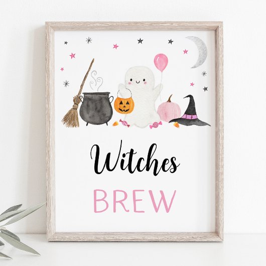 Roze Spook Halloween Heksen Brouwen Drinken Teken Poster