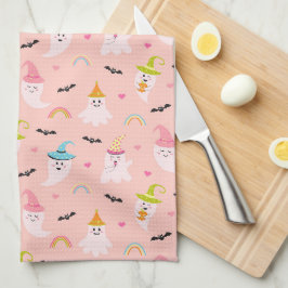 Roze Spook Regenboog Patroon Halloween Keukenhandd Theedoek