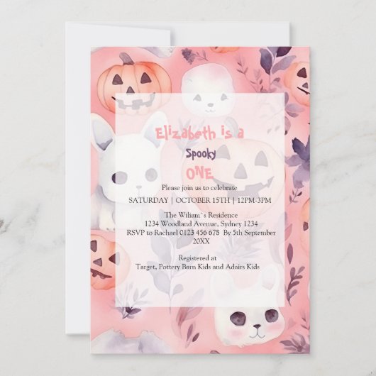 Roze Spookachtige Eén Halloween Verjaardag Kaart (Voorkant)