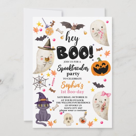 Roze Spooktacular Halloween 1e Boo-day Verjaardag Kaart (Voorkant)