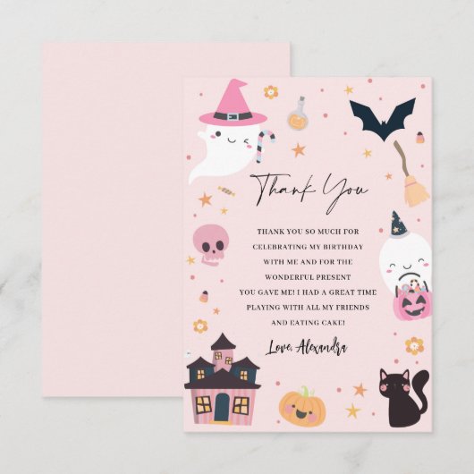 Roze Spooky Birthday Dank je wel Bedankkaart (Voorkant / Achterkant)