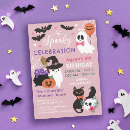 Roze Spooky Celebration Girl Halloween Verjaardag Kaart