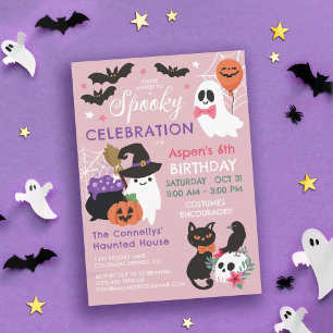 Roze Spooky Celebration Girl Halloween Verjaardag Kaart