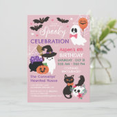 Roze Spooky Celebration Girl Halloween Verjaardag Kaart (Staand voorkant)