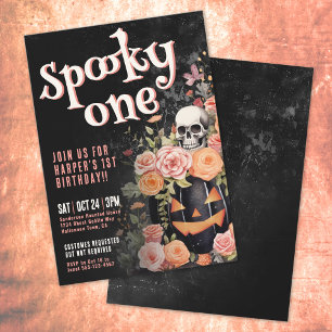 Roze Spooky Eén 1e Verjaardagsfeestje Kaart